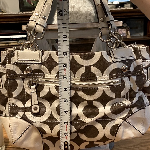 Coach Purse Carry All Shoulder Bag Multi Pocket White/Brown/Begie - Picture 3 of 8